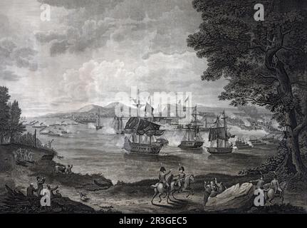 11 septembre 1814 - bataille navale sur le lac Champlain entre les forces américaines et britanniques. Banque D'Images