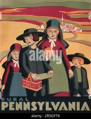 Affiche de voyage vintage 1936 faisant la promotion de la Pennsylvanie rurale. Banque D'Images