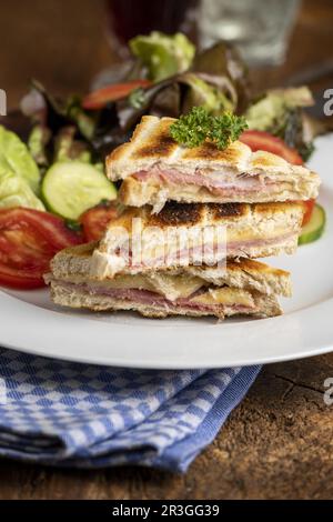 Croque monsieur toast mit Salat Banque D'Images