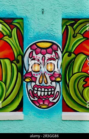 Cocoa, Floride, États-Unis - 21 mai 2023 : des peintures vibrantes couvrent l'extérieur du bar El Diablo Tequila & Taco dans le village historique de Cocoa. Banque D'Images