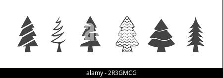 Kit 6 pièces Arbres de noël verts abstraits sur fond blanc - Vector Banque D'Images