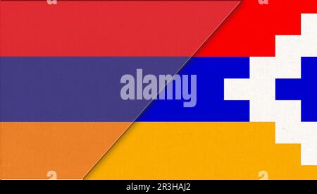 Drapeau du Haut-Karabakh et de l'Arménie - 3D illustration. Deux drapeaux ensemble. Symboles nationaux d'Armen Banque D'Images