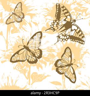 Motif tournesol sans couture avec papillons. Illustration vectorielle Illustration de Vecteur