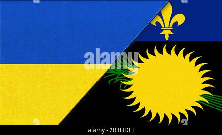 Union de deux pays. Drapeau de l'Ukraine et de la Guadeloupe. 3D illustration. Deux drapeaux ensemble Banque D'Images