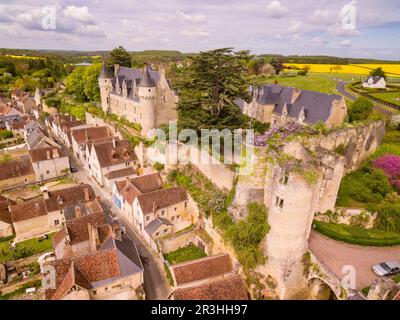 Fortaleza construida. médiévale en el siglo XI por Fulco Nerra, Conde de Anjou, y Castillo del Conde, Branicki de Montrésor, Departamento de Indre y Loira, France,Europe de l'Ouest. Banque D'Images