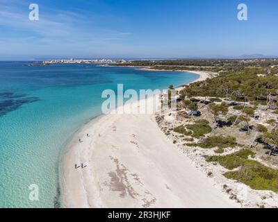 Plage es Carbo, plage de sable vierge sans personnes, Ses Salines, Majorque, Iles Baléares, Espagne. Banque D'Images