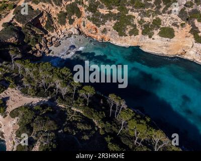 Caló d es Moro, Santanyi, Majorque, Iles Baléares, Espagne. Banque D'Images