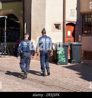 Increased police presence for security in the city center of Colmar in France Stock Photo