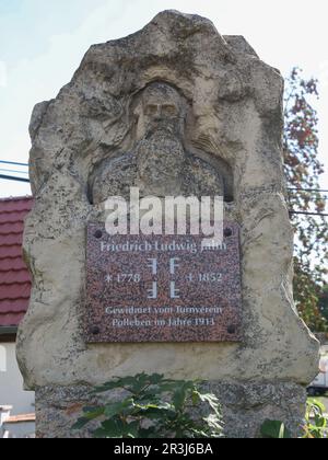 Monument Friedrich Ludwig Jahn sur Jahnplatz à Polleben Banque D'Images