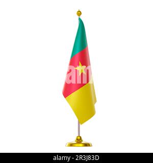 3D drapeau sur le pôle pour le sommet et la réunion politique des pays du Cameroun. Banque D'Images