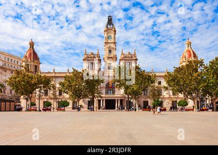 Hôtel de ville de Valence sur la place Plaza del Ajuntament. Valence est la troisième municipalité la plus peuplée d'Espagne. Banque D'Images