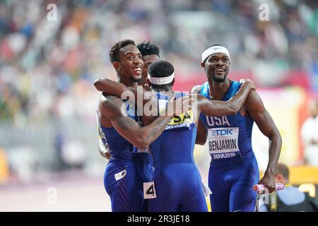 Michael CHERRY a lancé le relais 4x400m aux Championnats du monde d'athlétisme 2019 à Doha. Banque D'Images