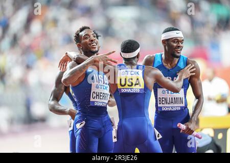 Michael CHERRY a lancé le relais 4x400m aux Championnats du monde d'athlétisme 2019 à Doha. Banque D'Images