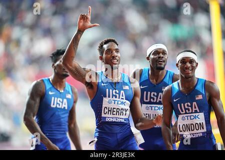 Michael CHERRY a lancé le relais 4x400m aux Championnats du monde d'athlétisme 2019 à Doha. Banque D'Images