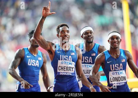 Michael CHERRY a lancé le relais 4x400m aux Championnats du monde d'athlétisme 2019 à Doha. Banque D'Images