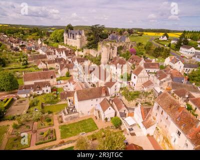 Fortaleza construida. médiévale en el siglo XI por Fulco Nerra, Conde de Anjou, y Castillo del Conde, Branicki de Montrésor, Departamento de Indre y Loira, France,Europe de l'Ouest. Banque D'Images