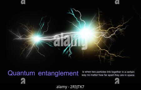 Notion d'enchevêtrement quantique ou de corrélation. Illustration de la mécanique quantique. Les deux particules sont entièrement liées l'une à l'autre, indépendamment de leur dis Banque D'Images