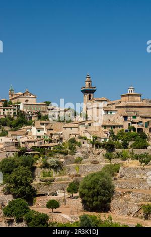 iglesia parroquial de Sant Bartomeu, documentada por primera vez en el año 1236, su nombre inicial mar de Santa María de Valldemossa, Valldemossa, sierra de tramuntana, Mallorca, Iles baléares, espagne, europe. Banque D'Images