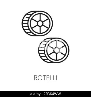 Cuisine italienne nourriture isolée contour pâtes rotelle, ruote, chariot roues. Vector Italie type de pâtes, ligne fine rotelli Illustration de Vecteur