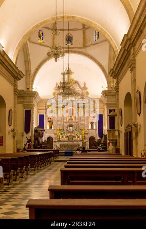 Intérieur de l'église cathédrale notre-Dame de l'Immaculée conception, ville de Campeche, Etat de Campeche, Mexique Banque D'Images