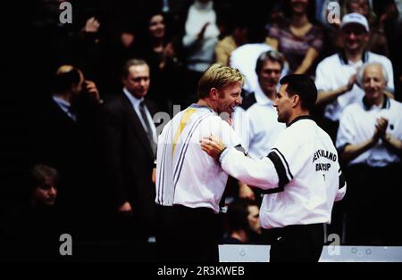 Boris Becker, deutscher Tennisspieler mit Carl Uwe Steeb. Banque D'Images