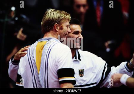 Boris Becker, deutscher Tennisspieler mit Carl Uwe Steeb. Banque D'Images