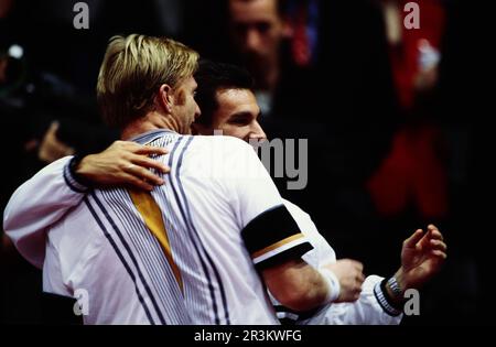 Boris Becker, deutscher Tennisspieler mit Carl Uwe Steeb. Banque D'Images