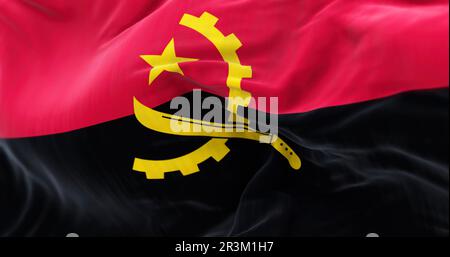 Vue rapprochée du drapeau national de l'Angola qui agite dans le vent Banque D'Images