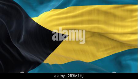 Vue rapprochée du drapeau national des Bahamas qui agite dans le vent Banque D'Images