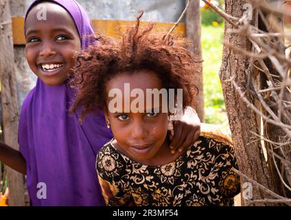 Des jeunes filles réfugiées somaliennes dans un camp, Oromia, Babile, Éthiopie Banque D'Images