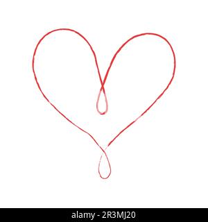 Dessin main rouge ligne coeur, Love Doodle isolé sur fond blanc - Vector Banque D'Images