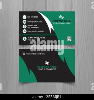 Modèle horizontal de carte de visite de couleur verte et gris foncé, modèle de conception de mise en page simple et propre Illustration de Vecteur
