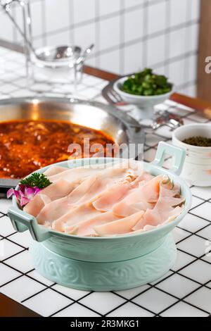 Gorge jaune de porc pour pot chaud, yakiniku, sukiyaki et shabu utilisé Banque D'Images