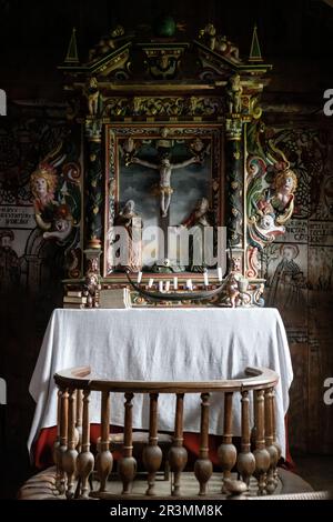 La plus ancienne église de la rive de 1130 à Urnes sur le Lusterfjord, en Norvège Banque D'Images