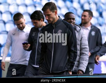 Borna Barisic des Rangers arrive en avance sur le match cinch Premiership au stade Ibrox, à Glasgow. Date de la photo: Mercredi 24 mai 2023. Banque D'Images