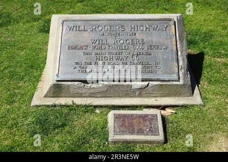 Will Rogers Highway Marker, Palisades Park, Ocean Avenue, Santa Monica, Los Angeles County, Californie, États-Unis, Amérique du Nord Banque D'Images