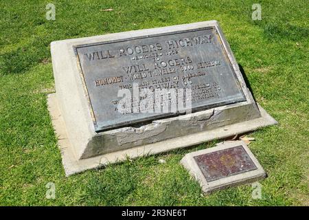 Will Rogers Highway Marker, Palisades Park, Ocean Avenue, Santa Monica, Los Angeles County, Californie, États-Unis, Amérique du Nord Banque D'Images