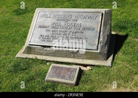 Will Rogers Highway Marker, Palisades Park, Ocean Avenue, Santa Monica, Los Angeles County, Californie, États-Unis, Amérique du Nord Banque D'Images