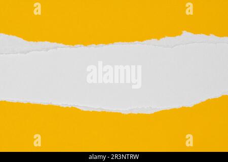 Papier jaune avec bords déchirés sur fond de papier blanc à l'intérieur Banque D'Images