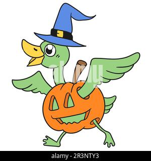 Un oiseau dans un costume de citrouille d'halloween. icône doodle Banque D'Images