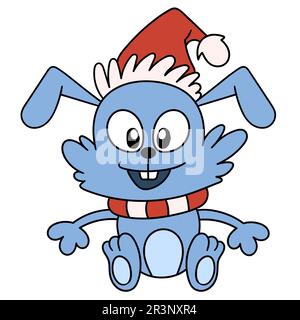 Les animaux de lapin sont impatients de Noël. icône doodle Banque D'Images