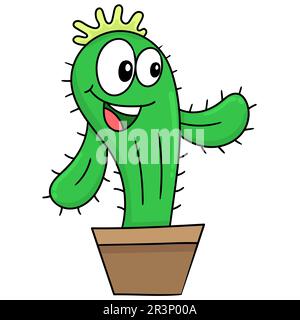 Cactus plante avec visage riant doodle kawaii. icône doodle Banque D'Images