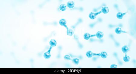 Énergie verte de l'hydrogène. H2 molécules de gaz. Énergie propre. Source d'énergie renouvelable. Écologique. Couleur bleue. 3d illustration. Banque D'Images