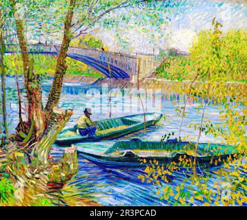 Pêche au printemps, le Pont de Clichy par Vincent Van Gogh. Original de l'Art Institute of Chicago. Banque D'Images