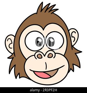 Émoticone tête de singe souriant, Doodle kawaii. icône doodle Banque D'Images