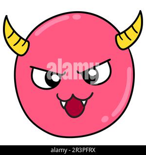 Émoticone diable en colère avec un visage rouge, dandindle kawaii. icône doodle Banque D'Images