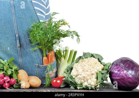 femme moissonnant des légumes dans le jardin Banque D'Images