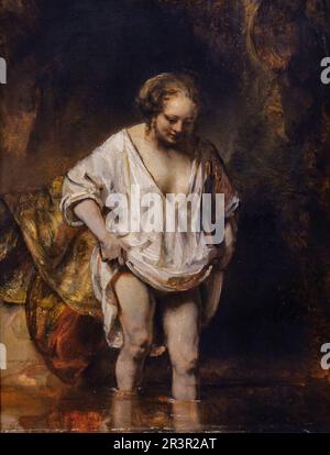 Rembrandt, Une femme se baignant dans un ruisseau, huile sur toile, National Gallery, Londres, Angleterre, Grande-Bretagne. Banque D'Images