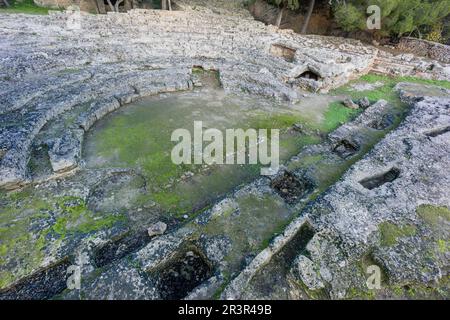 Theather, ville romaine de Pollentia, époque républicaine, 123 av. J.-C., fondée par Quintus Caecilius Metellus, Alcudia, Majorque, îles Baléares, Espagne. Banque D'Images