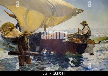 Joaquin Sorolla. Retour de la pêche : la moitié de la barque, 1894. , Aile sur toile, Museo de Orsay, Ministerio de Cultura y Comunicación Francés, Paris, France, Europe occidentale. Banque D'Images